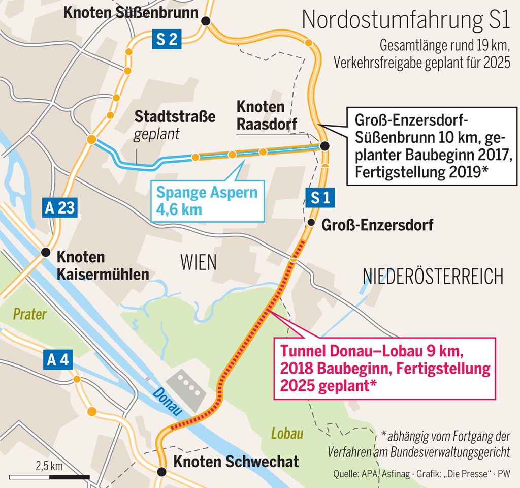 Skizze Spange - Stadtstraße - Lobauautobahn